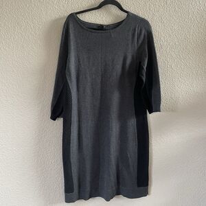 Ann Taylor Sweater Dress Womens XL Gray Black Long Sleeve Academia